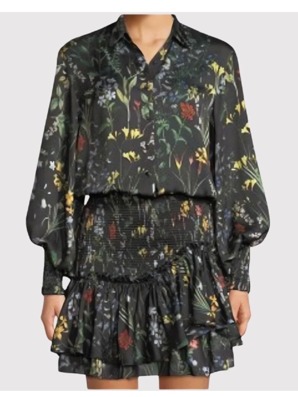 Alexis Black Floral Ruffled Smocked Mini Skirt